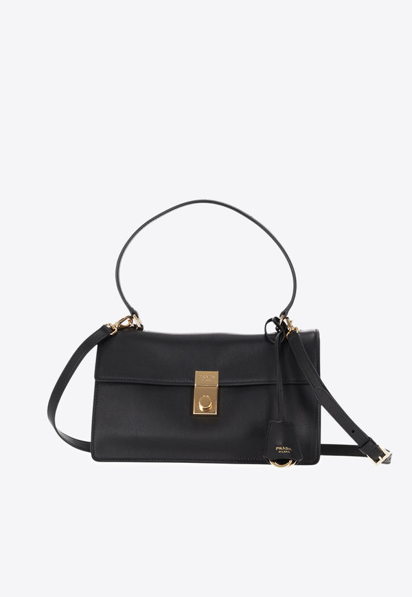 Prada Medium Soft Sound Leather Shoulder Bag Black 1BN023VTOO2CYS_F0002