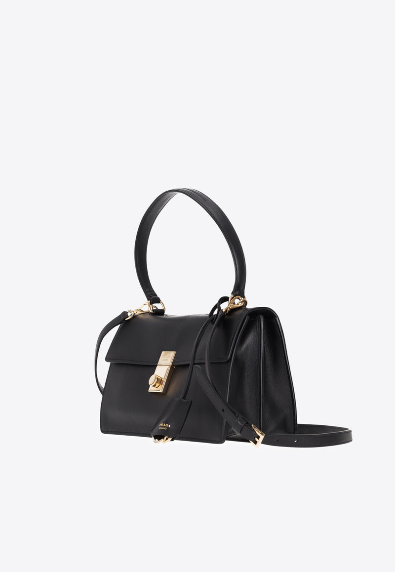 Prada Medium Soft Sound Leather Shoulder Bag Black 1BN023VTOO2CYS_F0002