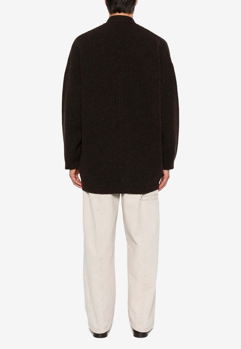 Lemaire Ribbed Wool Oversized Cardigan Dark Brown CO1077LK1027_BR476