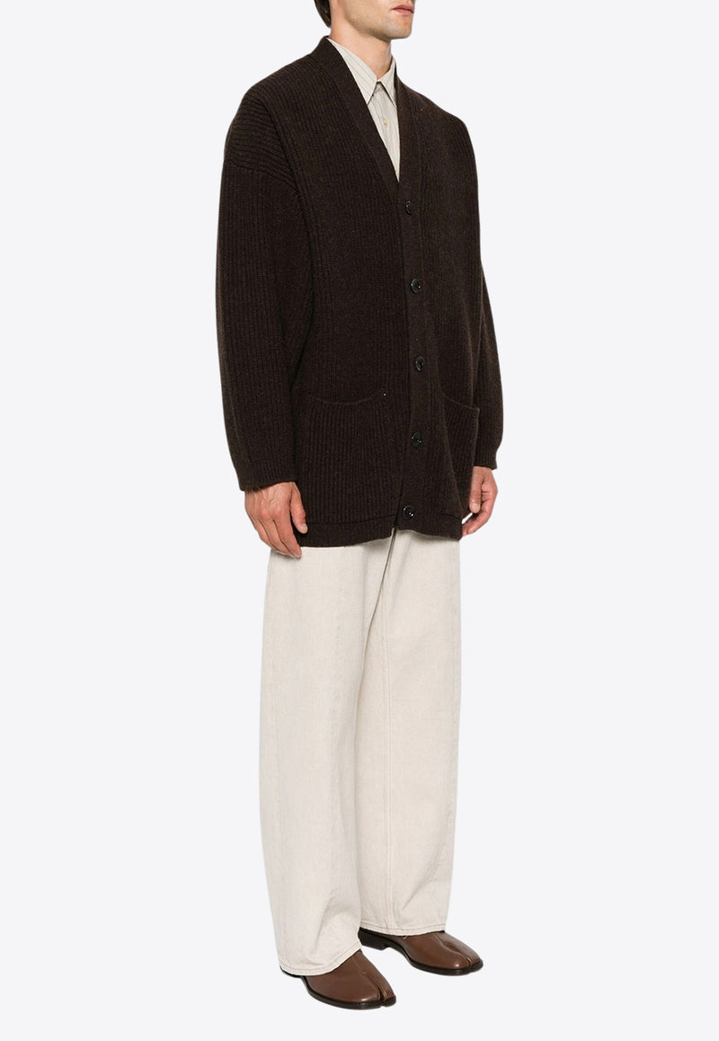 Lemaire Ribbed Wool Oversized Cardigan Dark Brown CO1077LK1027_BR476
