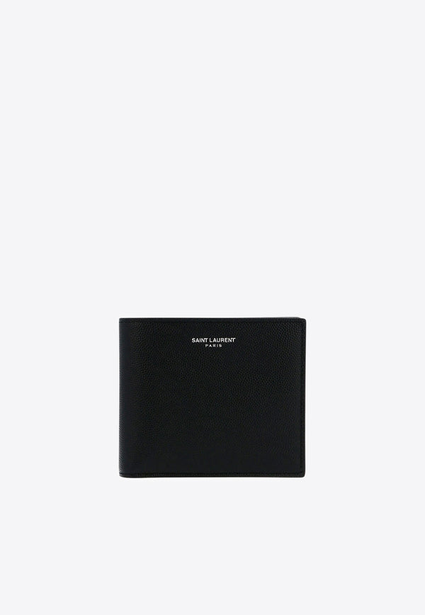 Saint Laurent Logo Stamp Calf Leather Wallet Black 396303BTY0N_1000