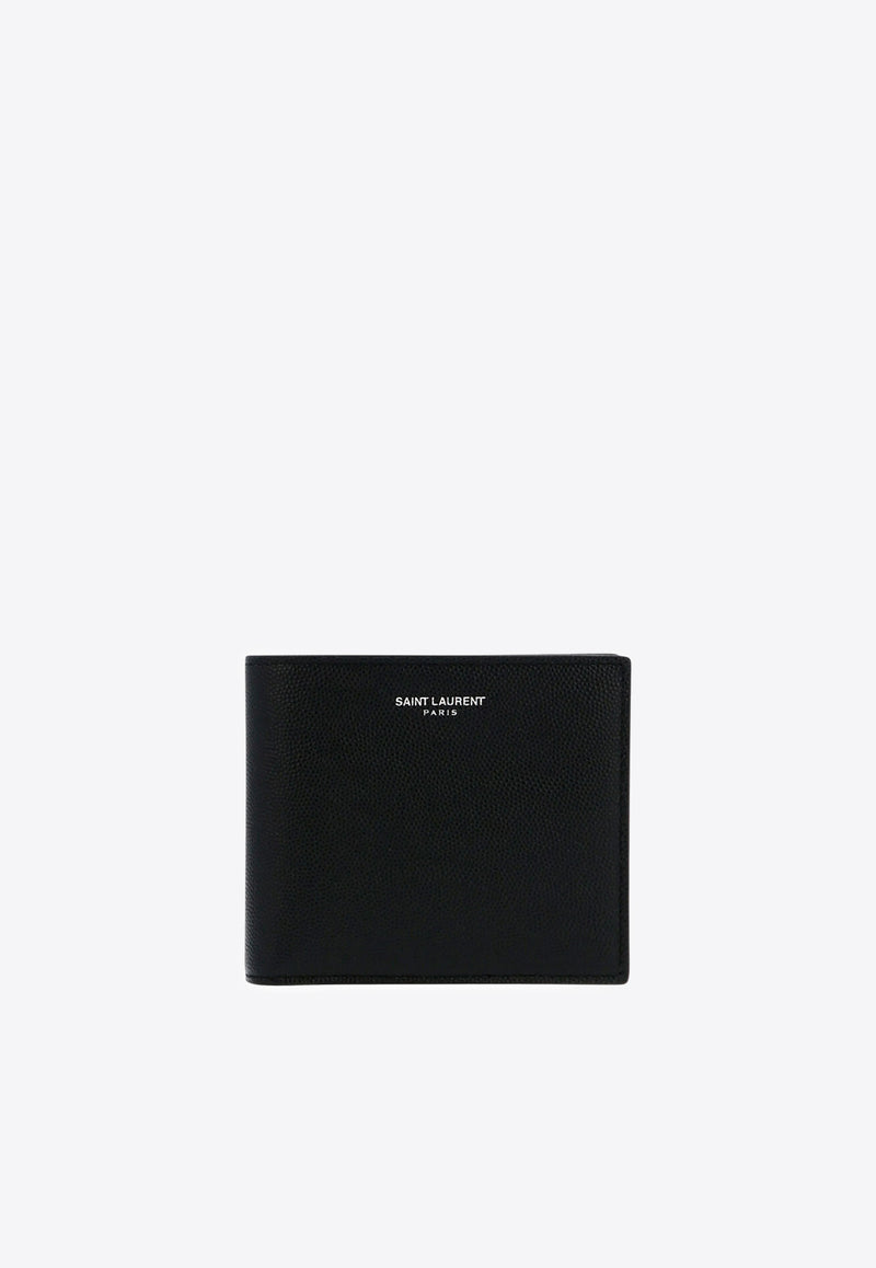 Saint Laurent Logo Stamp Calf Leather Wallet Black 396303BTY0N_1000