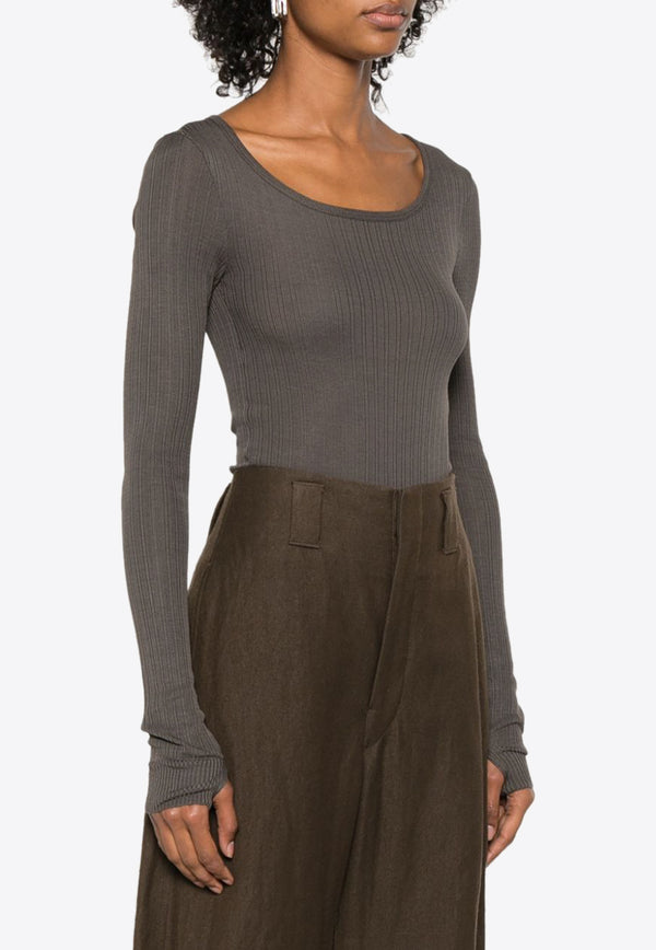 Lemaire Long-Sleeve Ribbed Bodysuit Gray TO1276LK1017_BR449