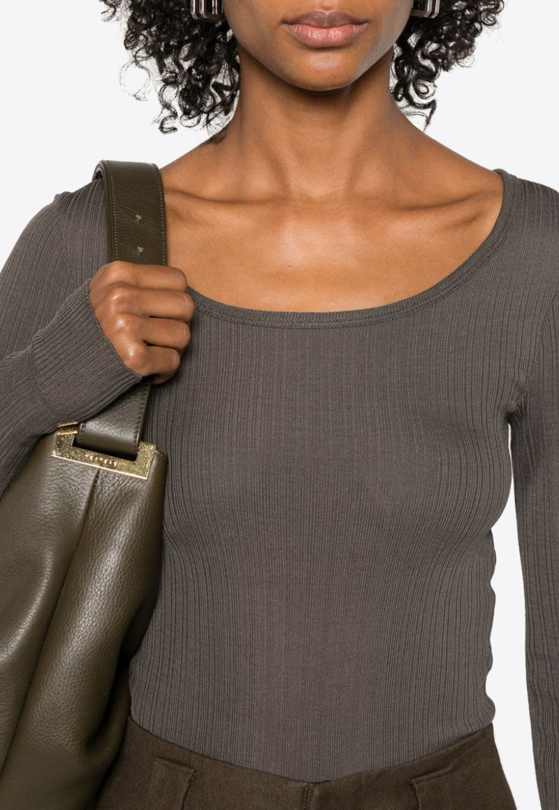 Lemaire Long-Sleeve Ribbed Bodysuit Gray TO1276LK1017_BR449