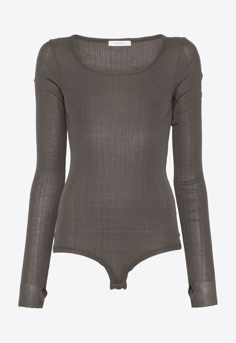 Lemaire Long-Sleeve Ribbed Bodysuit Gray TO1276LK1017_BR449