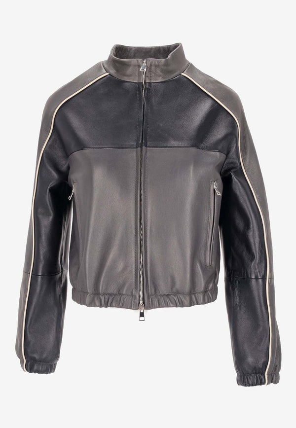 La Rose Cropped Bomber Jacket Gray 1603_grey blue