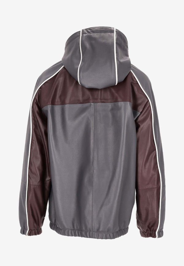 La Rose Colorblocked Vintage Leather Jacket Gray 1606_GR