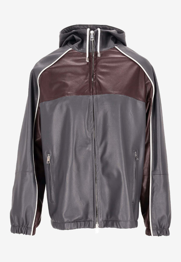 La Rose Colorblocked Vintage Leather Jacket Gray 1606_GR