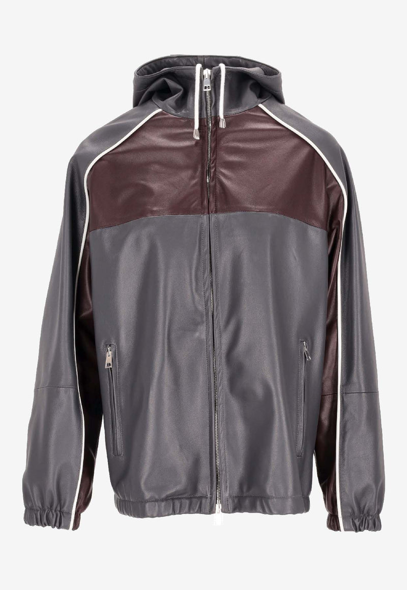 La Rose Colorblocked Vintage Leather Jacket Gray 1606_GR