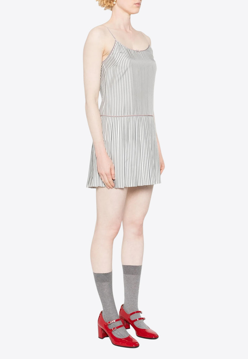 Thom Browne Striped Pleated Mini Dress Gray FDSF09AF0819_035