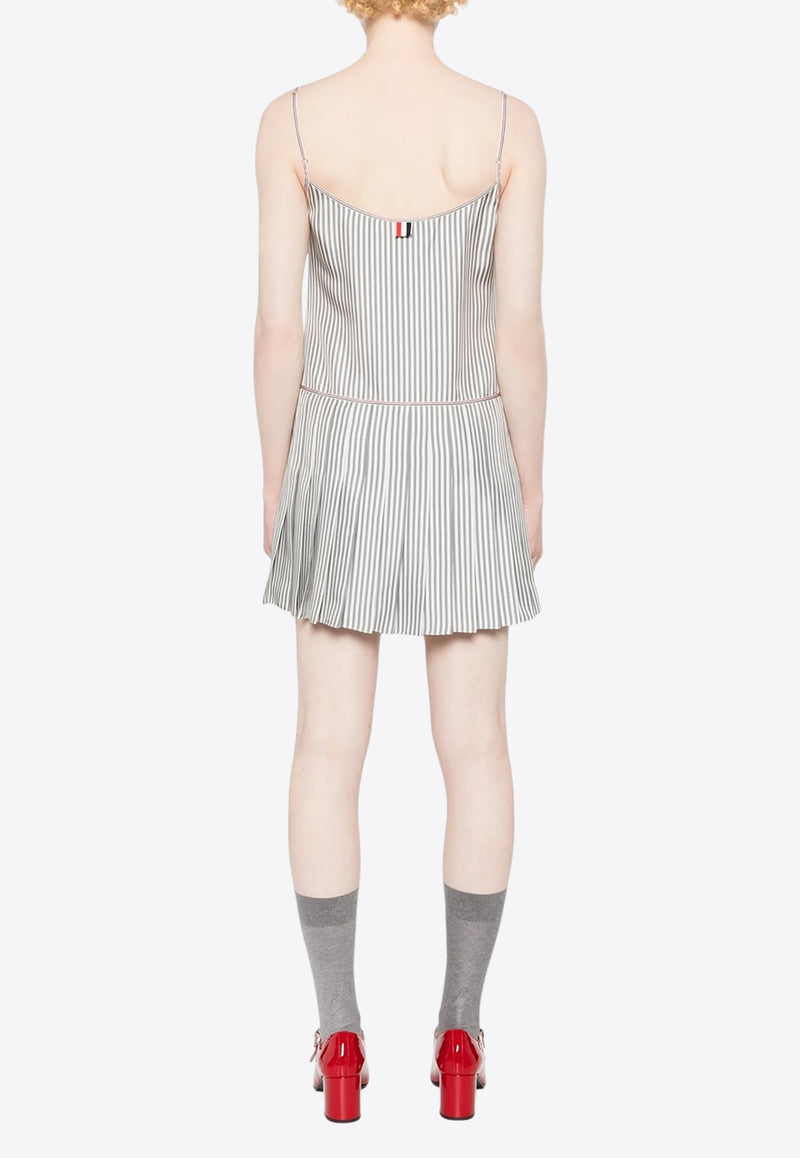 Thom Browne Striped Pleated Mini Dress Gray FDSF09AF0819_035