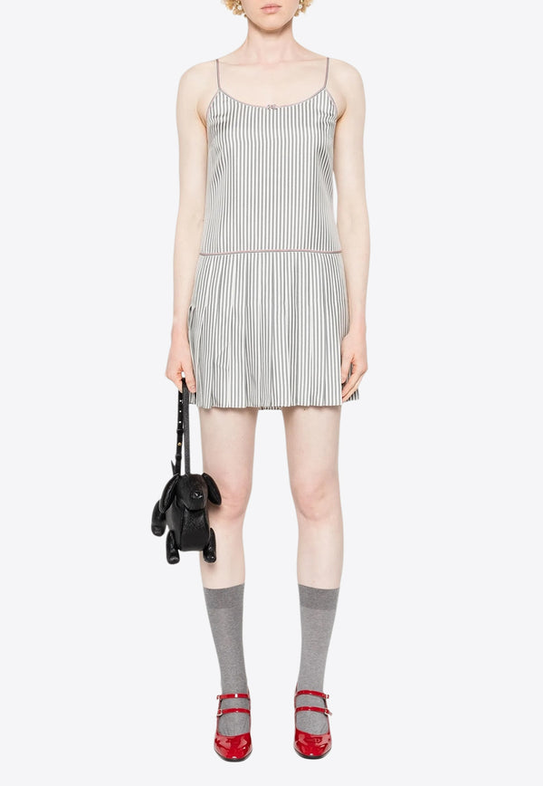 Thom Browne Striped Pleated Mini Dress Gray FDSF09AF0819_035