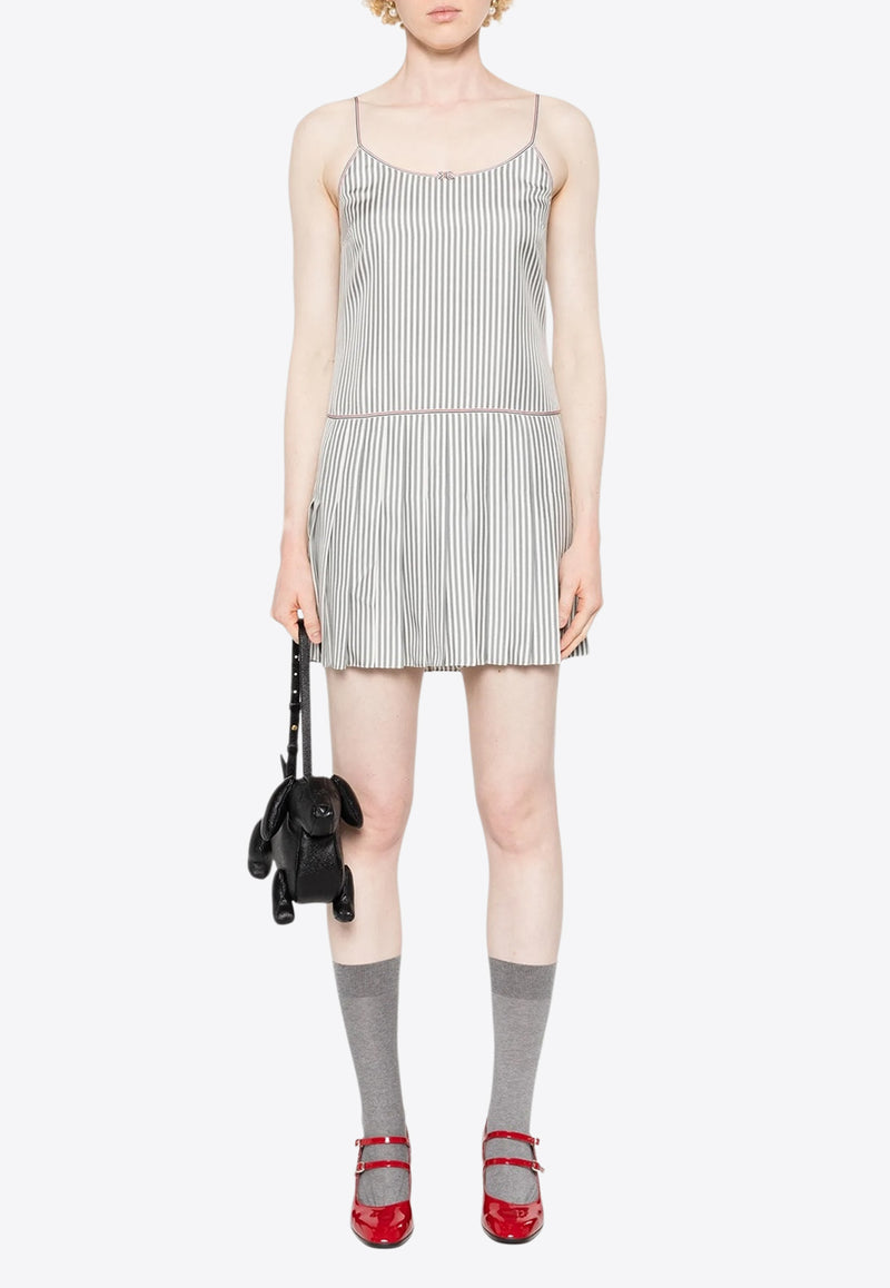 Thom Browne Striped Pleated Mini Dress Gray FDSF09AF0819_035