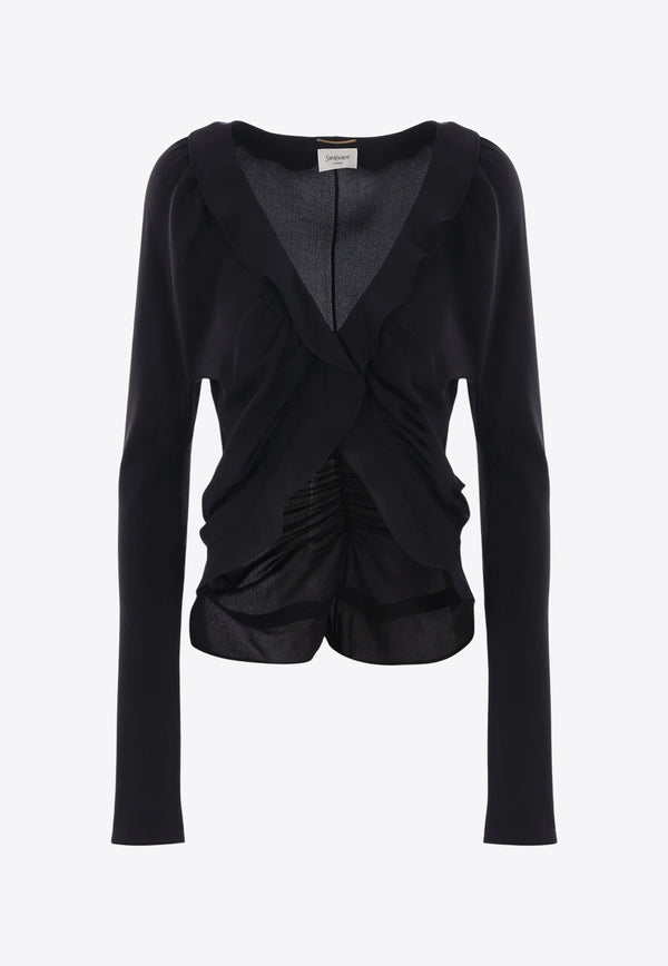 Saint Laurent V-neck Crepe De Chine Blouse Black 820520Y100W_1000