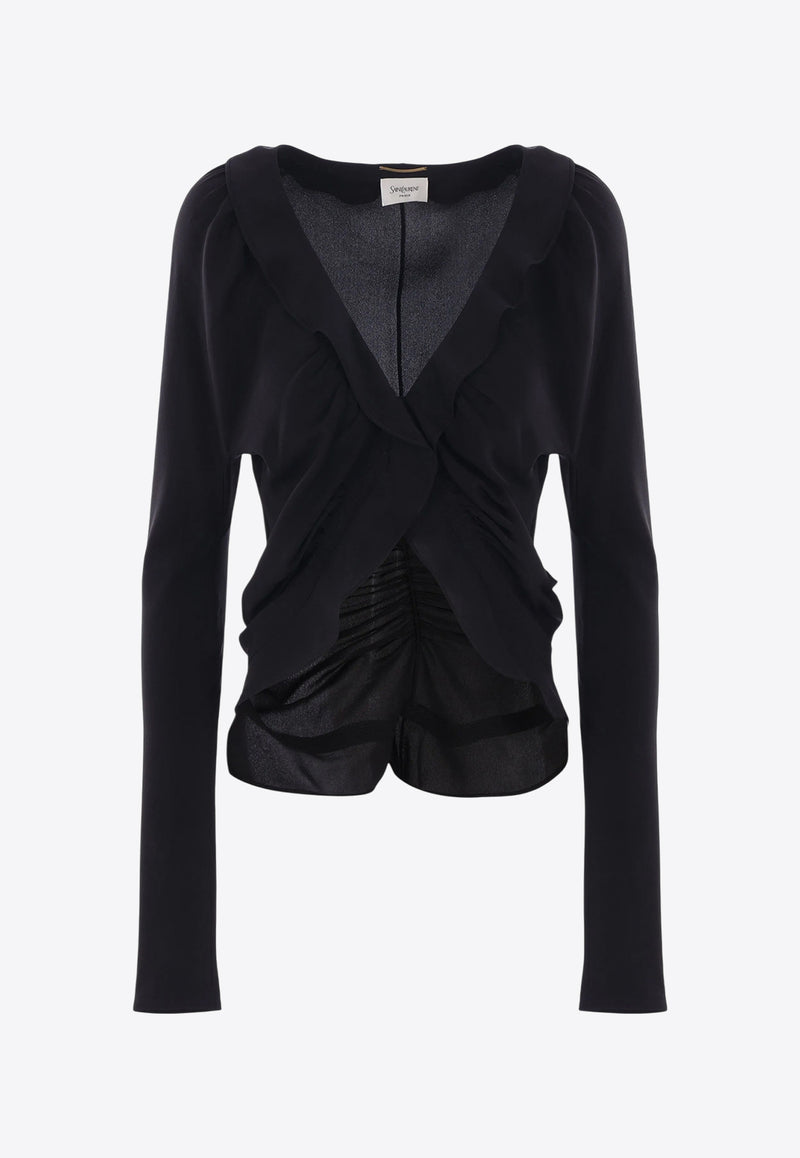 Saint Laurent V-neck Crepe De Chine Blouse Black 820520Y100W_1000