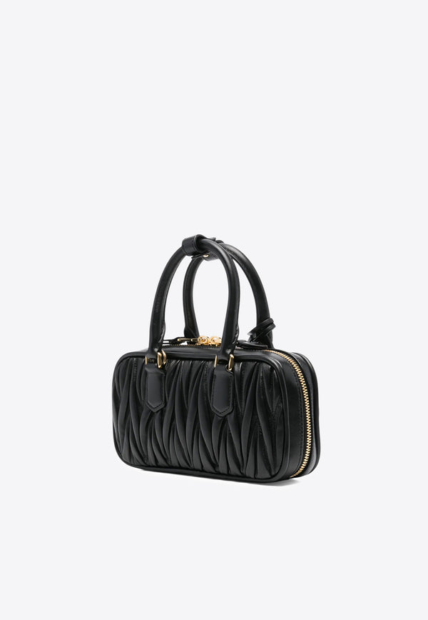 Miu Miu Arcadie Matelassé Leather Top Handle Bag Black 5BB148VOONAN88_F0002