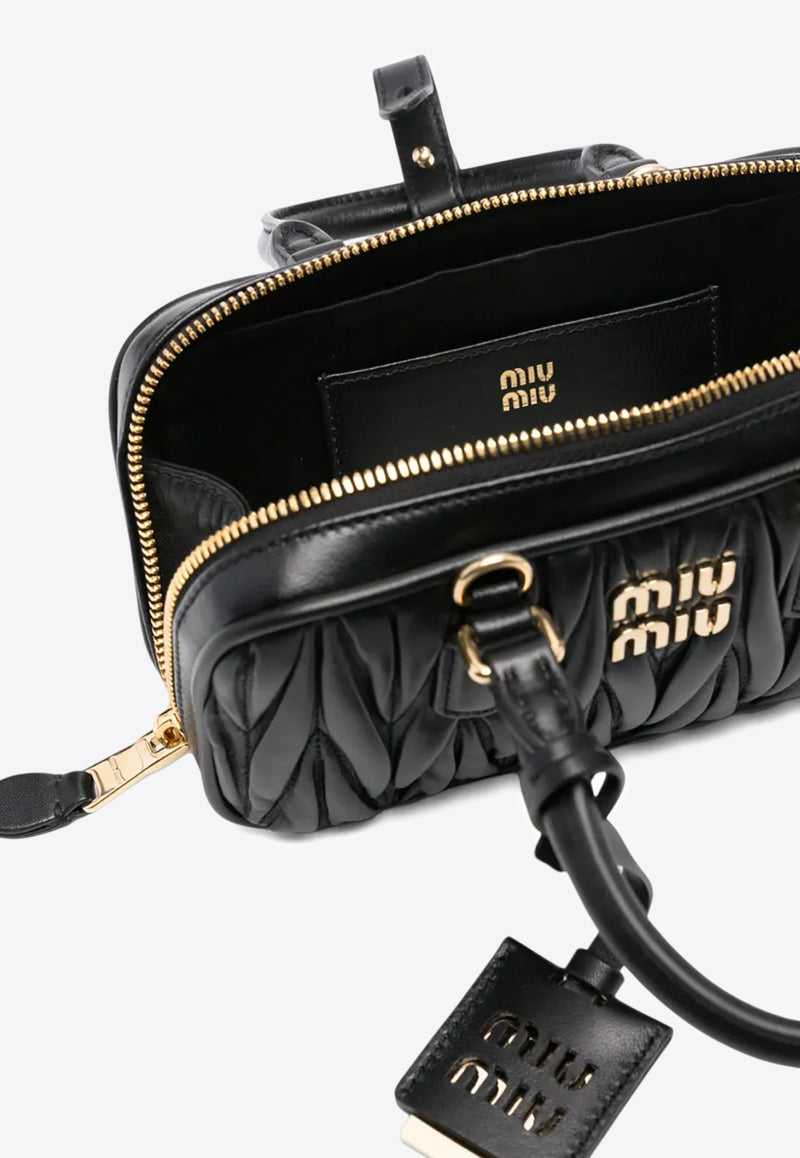 Miu Miu Arcadie Matelassé Leather Top Handle Bag Black 5BB148VOONAN88_F0002