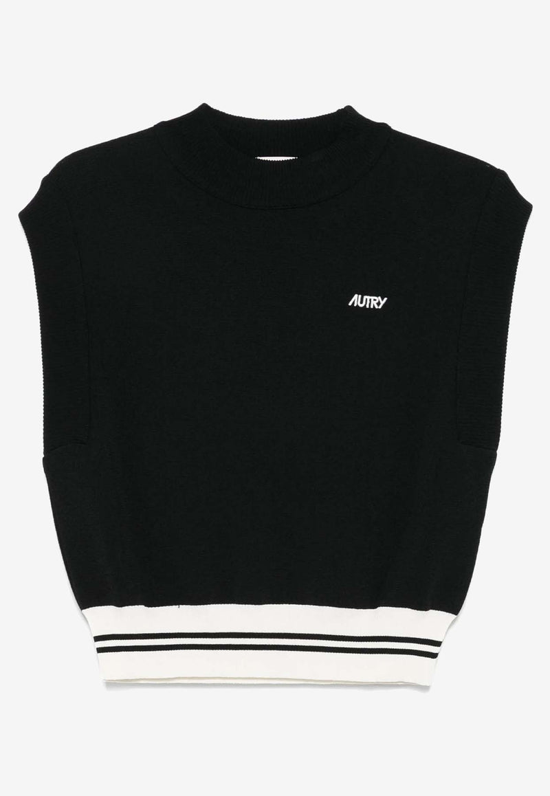 Autry Embroidered Logo Cropped Vest Black VEPWC1_KK