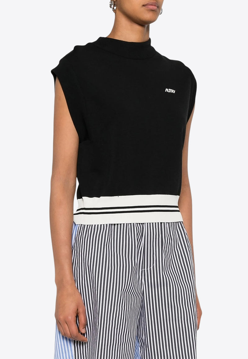 Autry Embroidered Logo Cropped Vest Black VEPWC1_KK