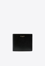 Saint Laurent Stamped Logo East/West Wallet in Grained Leather Black 396307H3Z2W_1000