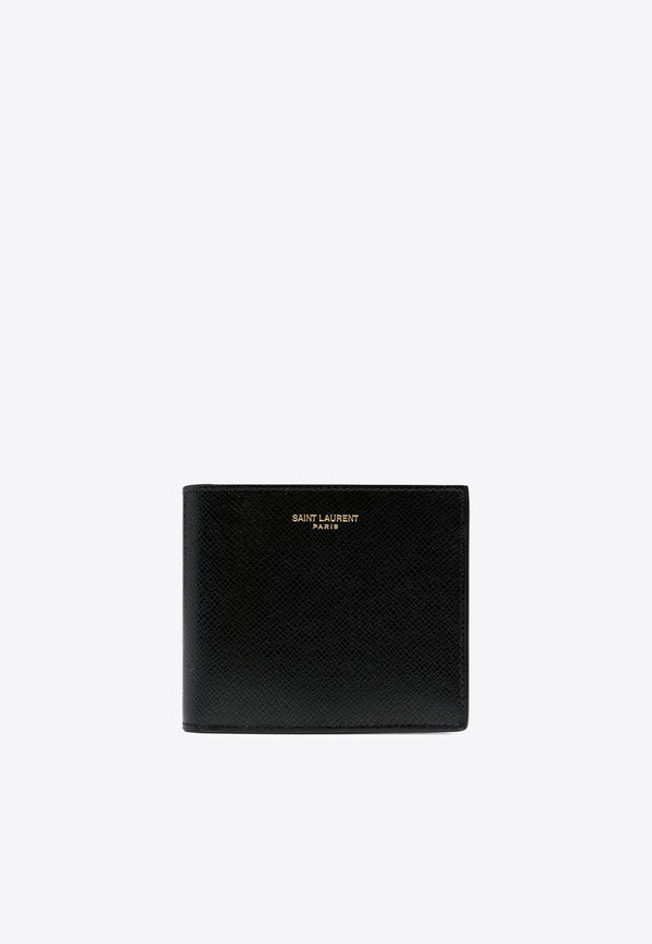 Saint Laurent Stamped Logo East/West Wallet in Grained Leather Black 396307H3Z2W_1000