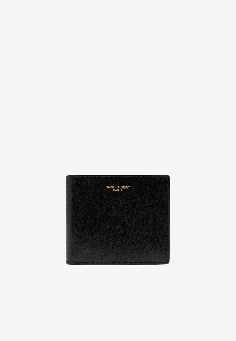 Saint Laurent Stamped Logo East/West Wallet in Grained Leather Black 396307H3Z2W_1000