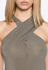 Courrèges Criss-Cross Houndstooth Jersey Mini Dress Gray 324JRO459PR0078_1040
