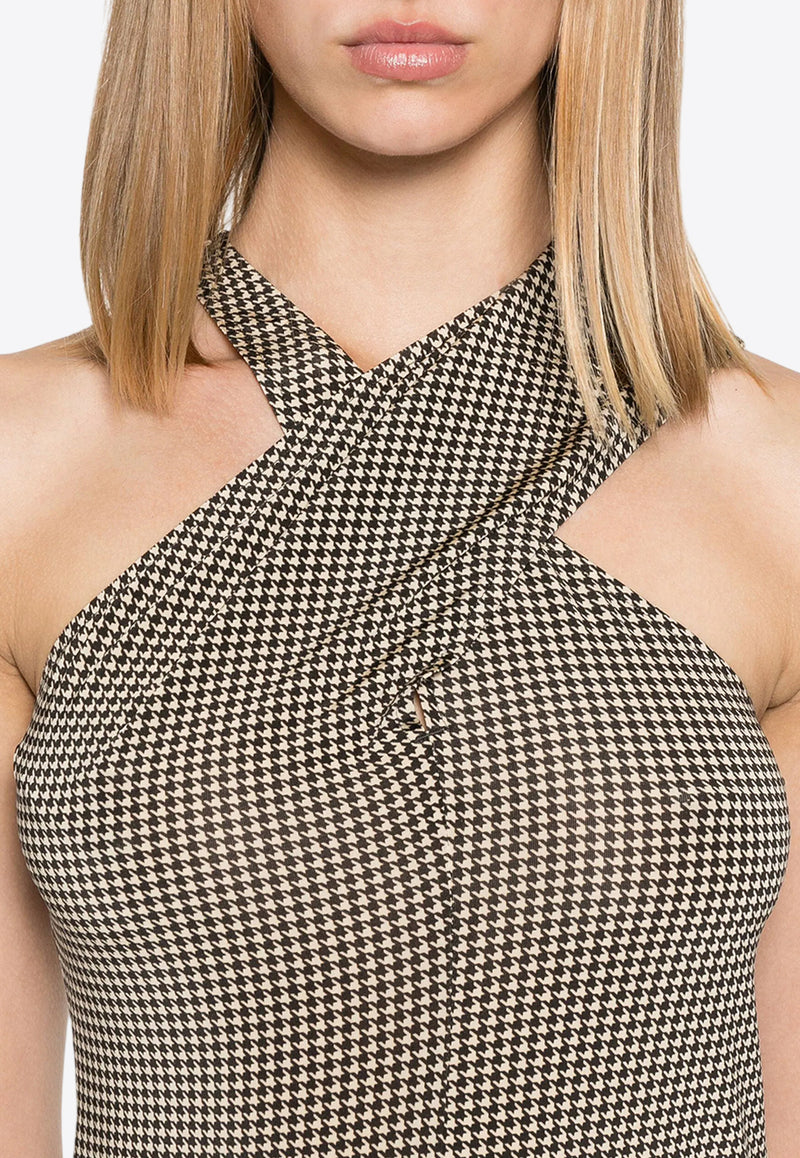 Courrèges Criss-Cross Houndstooth Jersey Mini Dress Gray 324JRO459PR0078_1040