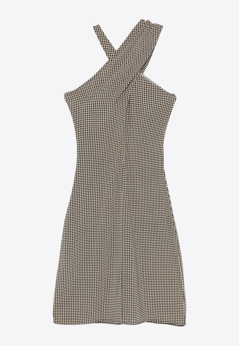 Courrèges Criss-Cross Houndstooth Jersey Mini Dress Gray 324JRO459PR0078_1040
