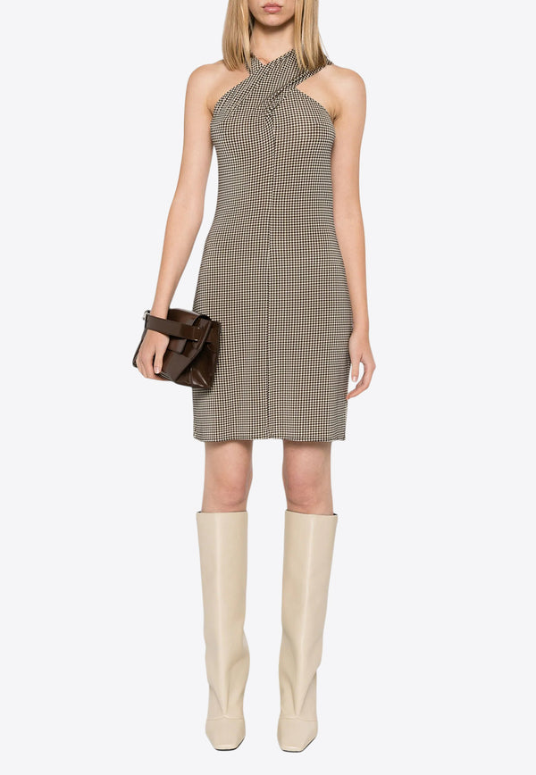 Courrèges Criss-Cross Houndstooth Jersey Mini Dress Gray 324JRO459PR0078_1040