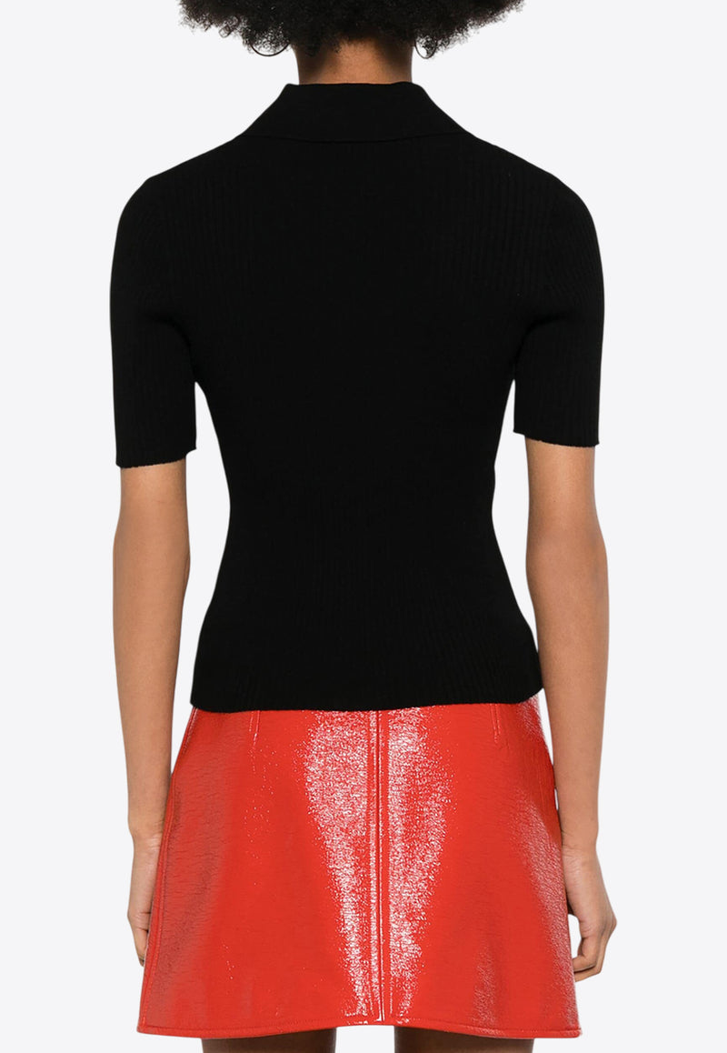 Courrèges Ribbed Knit Polo T-shirt Black VESMPO029FI0001_9999