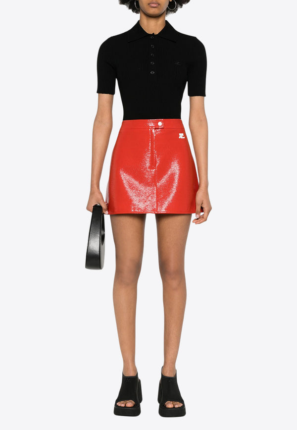 Courrèges Ribbed Knit Polo T-shirt Black VESMPO029FI0001_9999