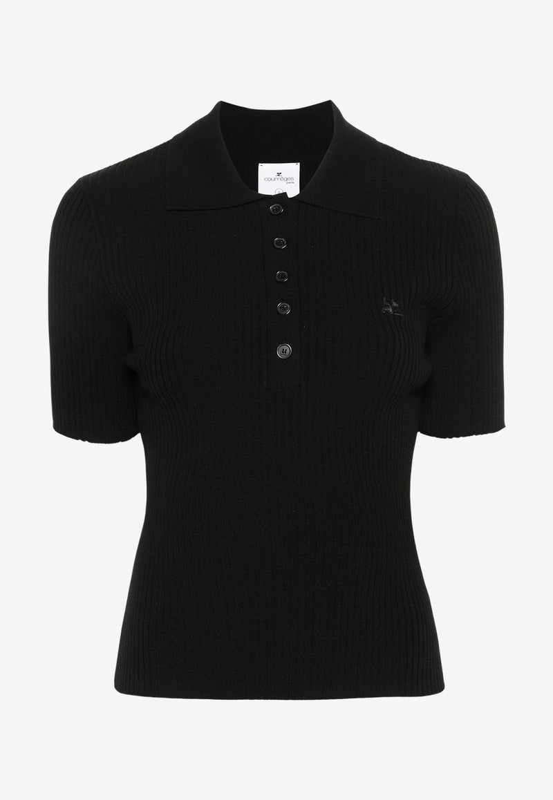 Courrèges Ribbed Knit Polo T-shirt Black VESMPO029FI0001_9999