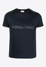 Saint Laurent Reverse Logo Print T-shirt Blue 663278Y37AW_4145
