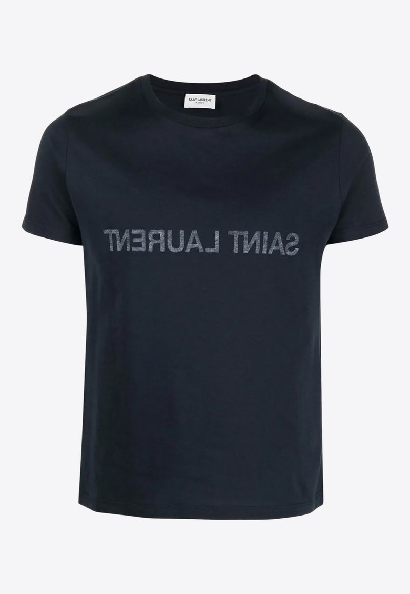 Saint Laurent Reverse Logo Print T-shirt Blue 663278Y37AW_4145