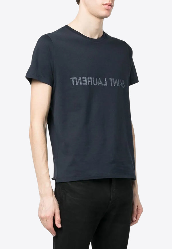 Saint Laurent Reverse Logo Print T-shirt Blue 663278Y37AW_4145