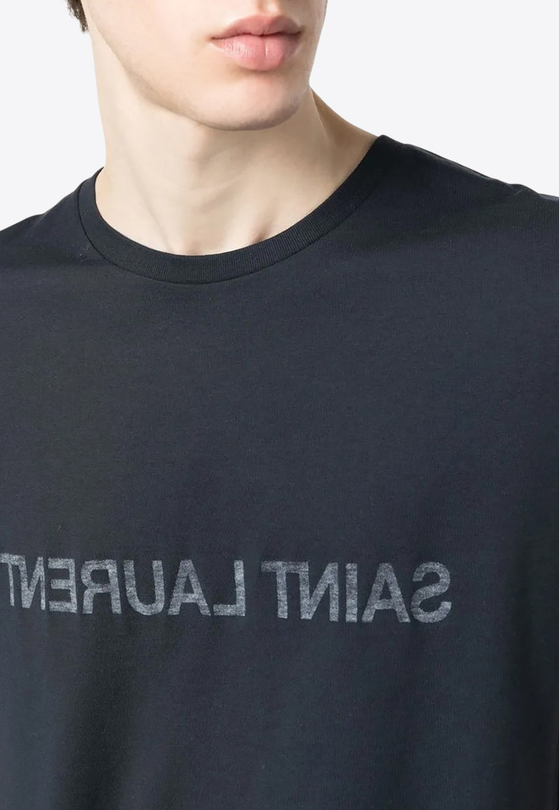 Saint Laurent Reverse Logo Print T-shirt Blue 663278Y37AW_4145