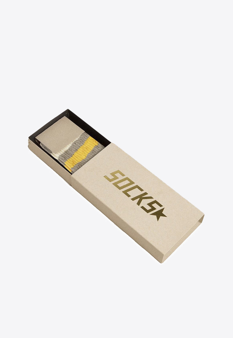 Golden Goose DB Distressed Striped High Ribbed Socks Gray GUP00883P000488_82892