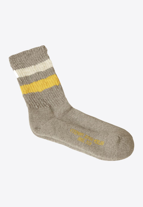 Golden Goose DB Distressed Striped High Ribbed Socks Gray GUP00883P000488_82892