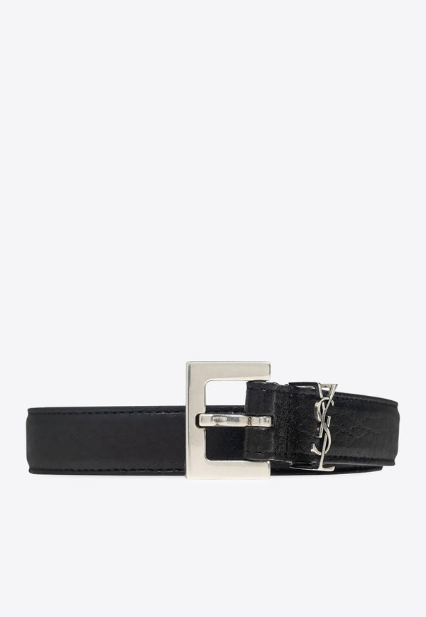 Saint Laurent Cassandre Leather Belt  Black 612616AAC8A_1000