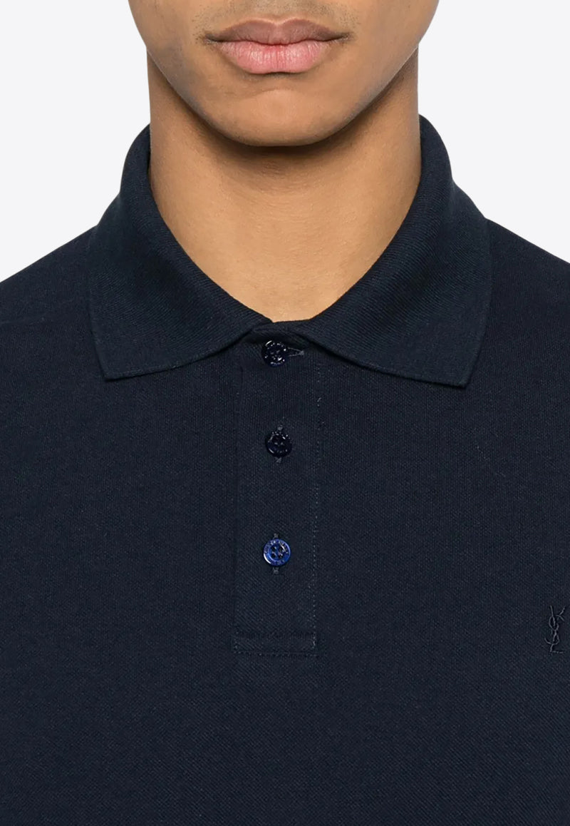 Saint Laurent Cassandre Cotton Pique Polo T-shirt Blue 798944Y37HC_4140
