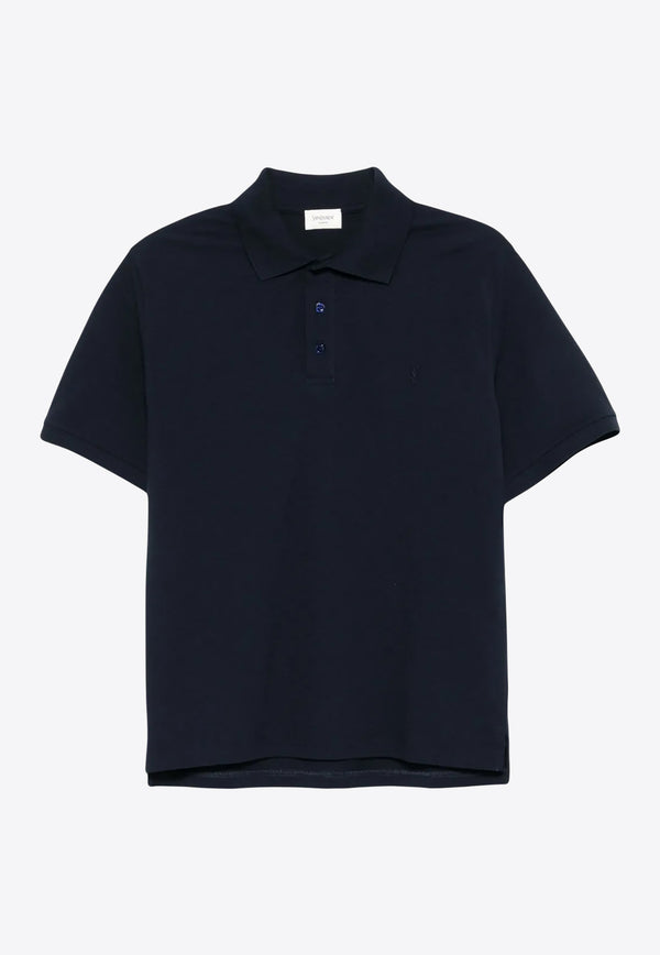 Saint Laurent Cassandre Cotton Pique Polo T-shirt Blue 798944Y37HC_4140