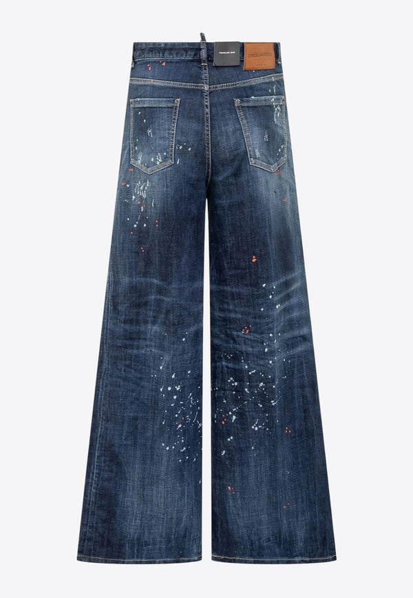 Dsquared2 Traveler Paint Splatter Wide-Leg Jeans Navy S75LB1010S30664_470