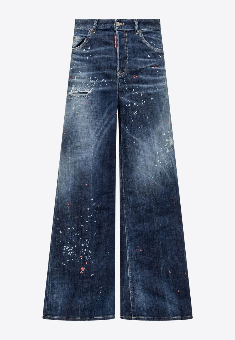 Dsquared2 Traveler Paint Splatter Wide-Leg Jeans Navy S75LB1010S30664_470