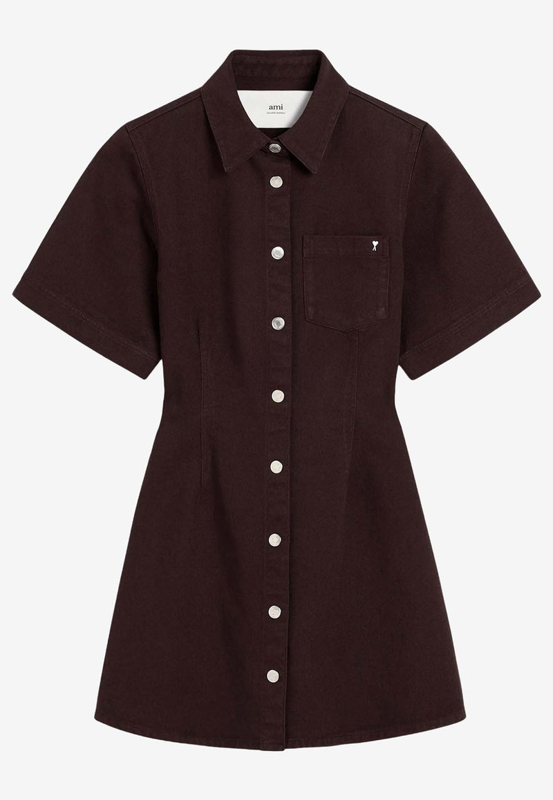 AMI PARIS Ami De Coeur Mini Shirt Dress Chocolate FDR404DE0034_633