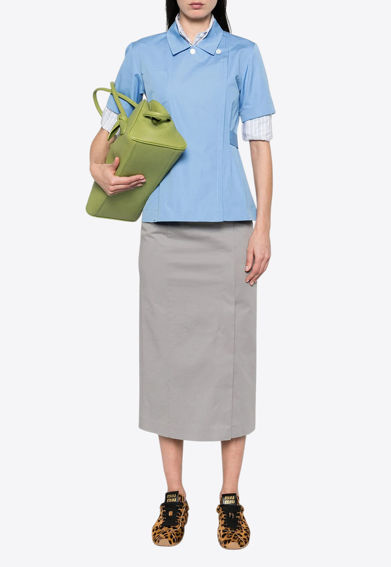 Miu Miu Canvas Shirt with Logo-Patch Light Blue MK1934SOOO1BMS_F0013