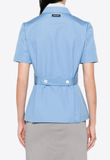 Miu Miu Canvas Shirt with Logo-Patch Light Blue MK1934SOOO1BMS_F0013