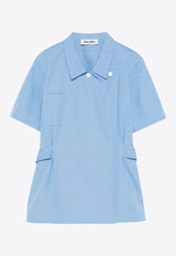 Miu Miu Canvas Shirt with Logo-Patch Light Blue MK1934SOOO1BMS_F0013