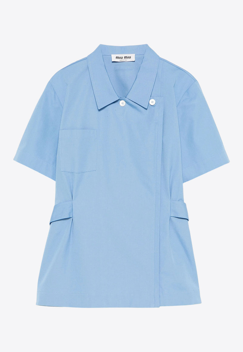 Miu Miu Canvas Shirt with Logo-Patch Light Blue MK1934SOOO1BMS_F0013