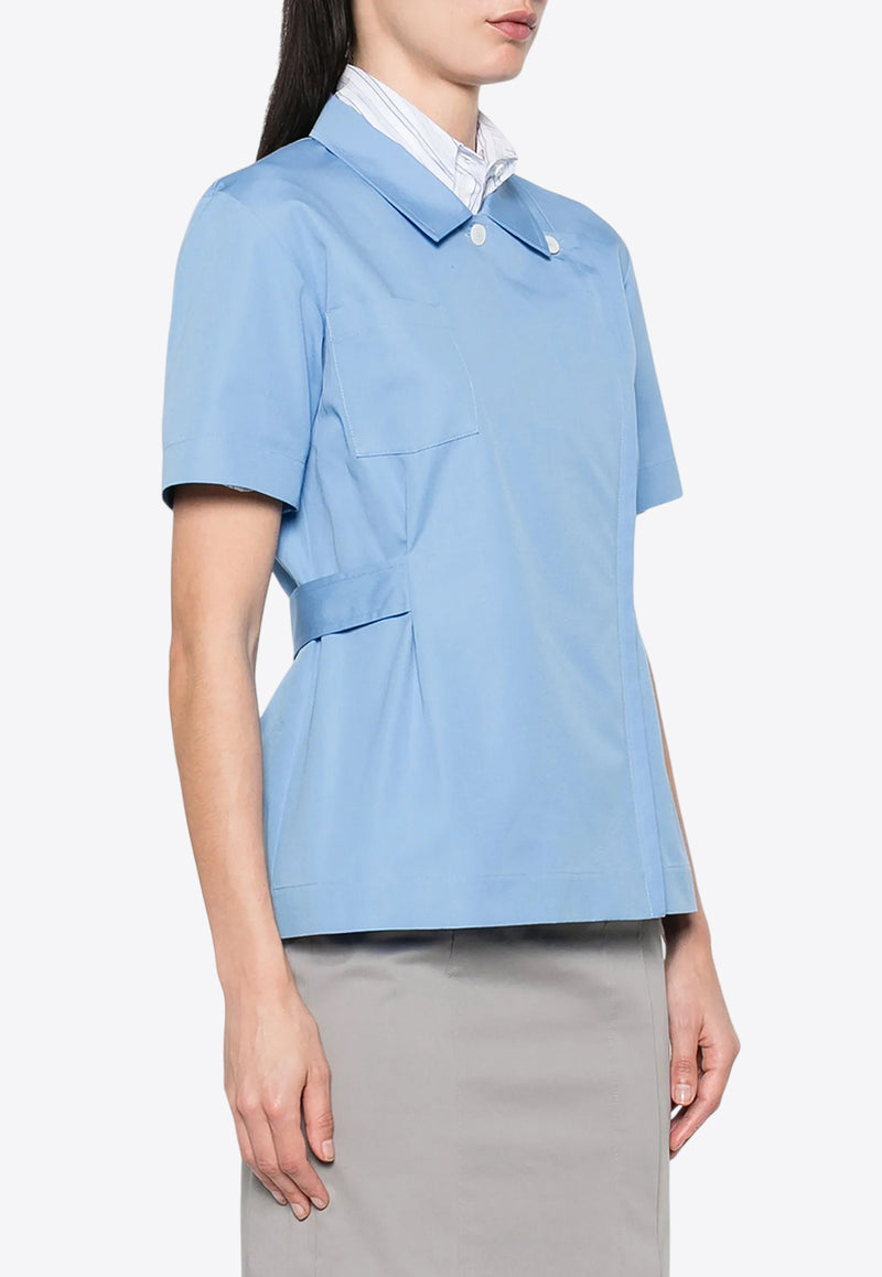 Miu Miu Canvas Shirt with Logo-Patch Light Blue MK1934SOOO1BMS_F0013